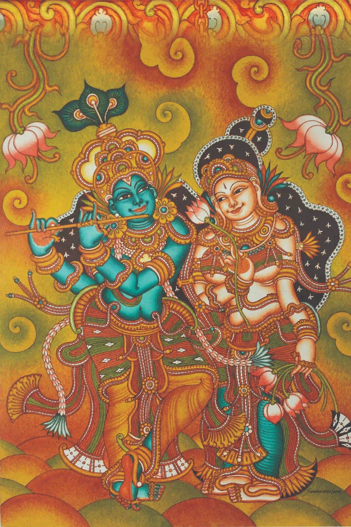 Radha Krishna Divine Love Kerala Mural Artwork