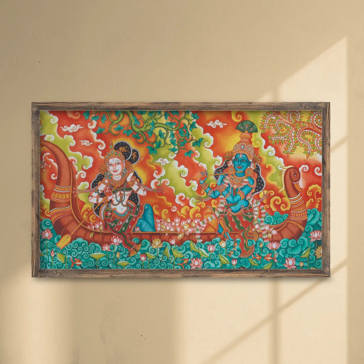 Radha Krishna Divine Boat Journey Kerala Mural