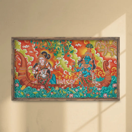 Radha Krishna Divine Boat Journey Kerala Mural