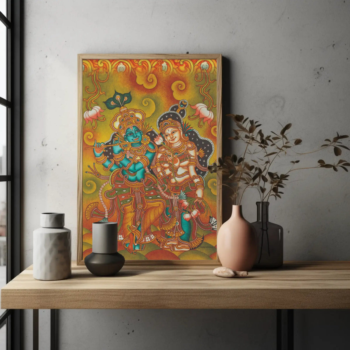 Radha Krishna Divine Love Kerala Mural Artwork