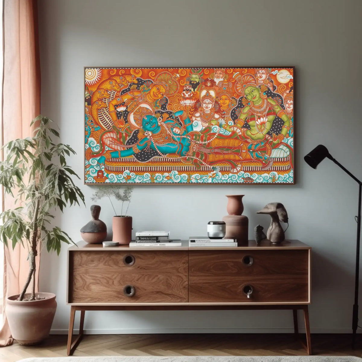 Ananthasayanam Divine Cosmic Reclining Vishnu Kerala Mural