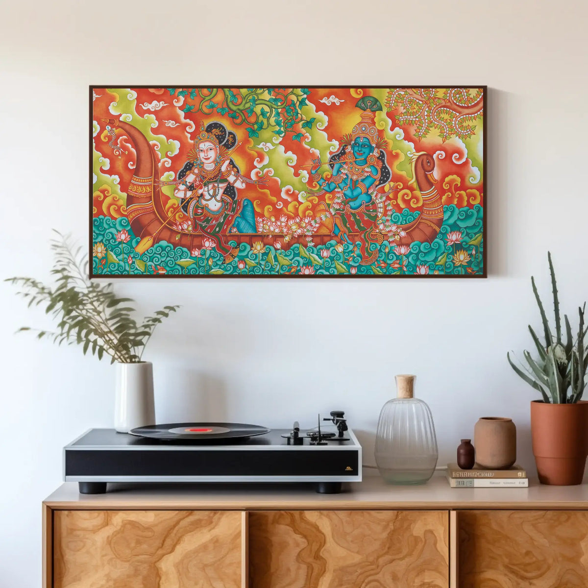 Radha Krishna Divine Boat Journey Kerala Mural