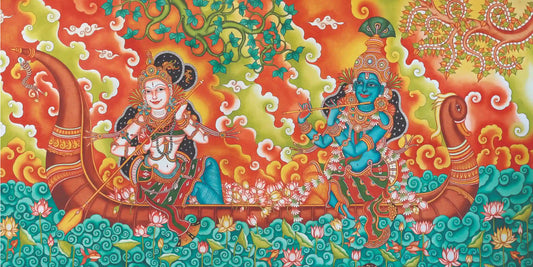 Radha Krishna Divine Boat Journey Kerala Mural